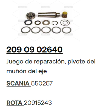 JUEGO DE PERNO PUNTA DE EJE SCANIA S3/S4 OEM 550257 MEDIDA Ø40/Ø45X223                                                                                