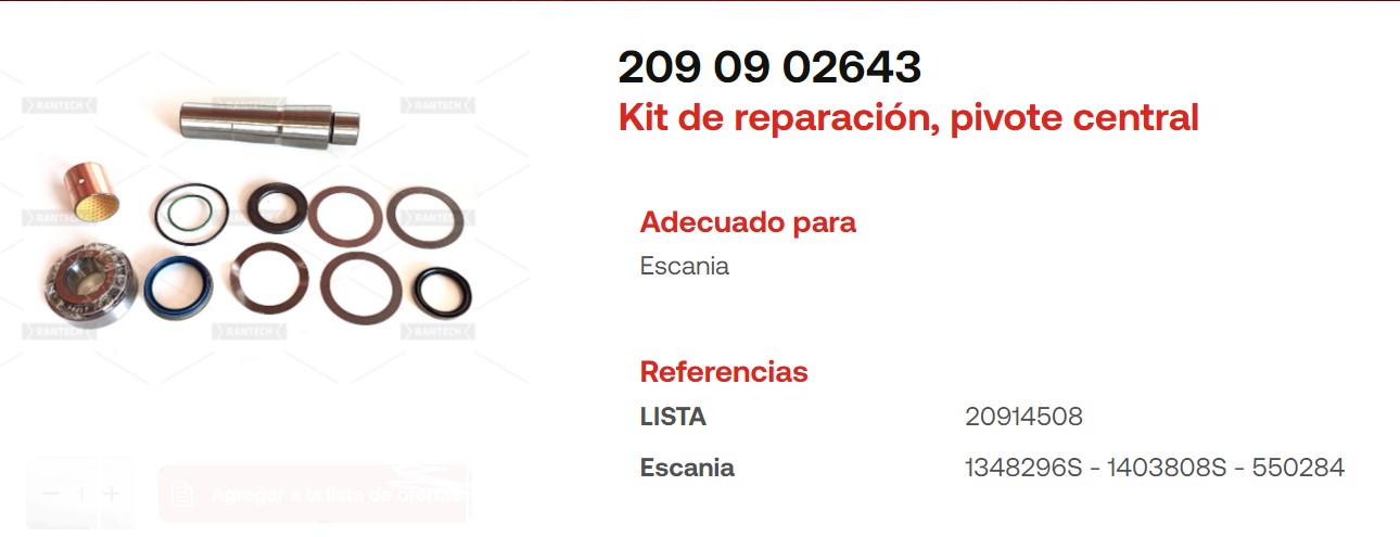 JUEGO DE PERNO PUNTA DE EJE SCANIA 1348296S - 1403808S - 550284 - 20914508 -                                                                          
