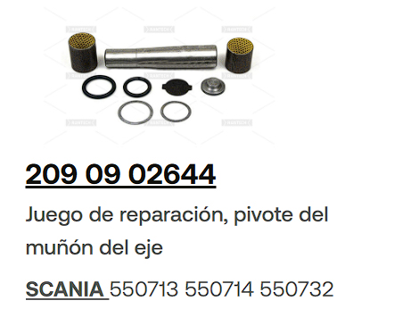 JUEGO DE PERNO PUNTA DE EJE SCANIA S4 OEM 5507-135507-14550732 MEDIDA Ø44,5/Ø53,5X228                                                                 