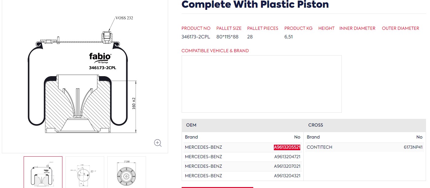 FUELLE SUSPENSION MERCEDES ACTROS A9613205521 - A9613204721 - A9613207021 - A9613204321 - 6173NP41                                                    