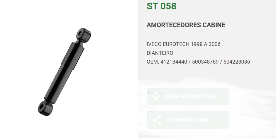 AMORTIGUADOR DELANTERO CABINA IVECO EUROTECH 98/2006 OEM 412184440 - 500348789 - 504228086                                                            