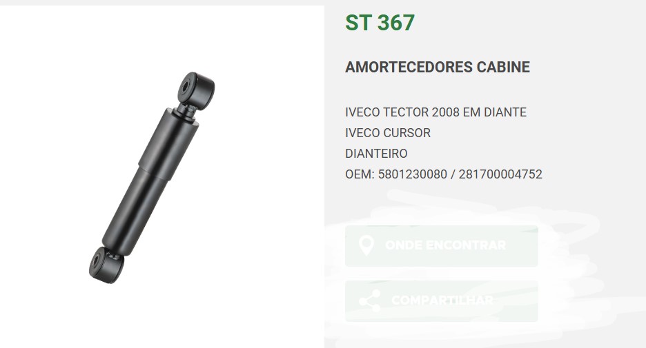 AMORTIGUADOR DELANTERO CABINA IVECO TECTOR CURSOR 2008/ OEM 5801230080 - 281700004752                                                                 