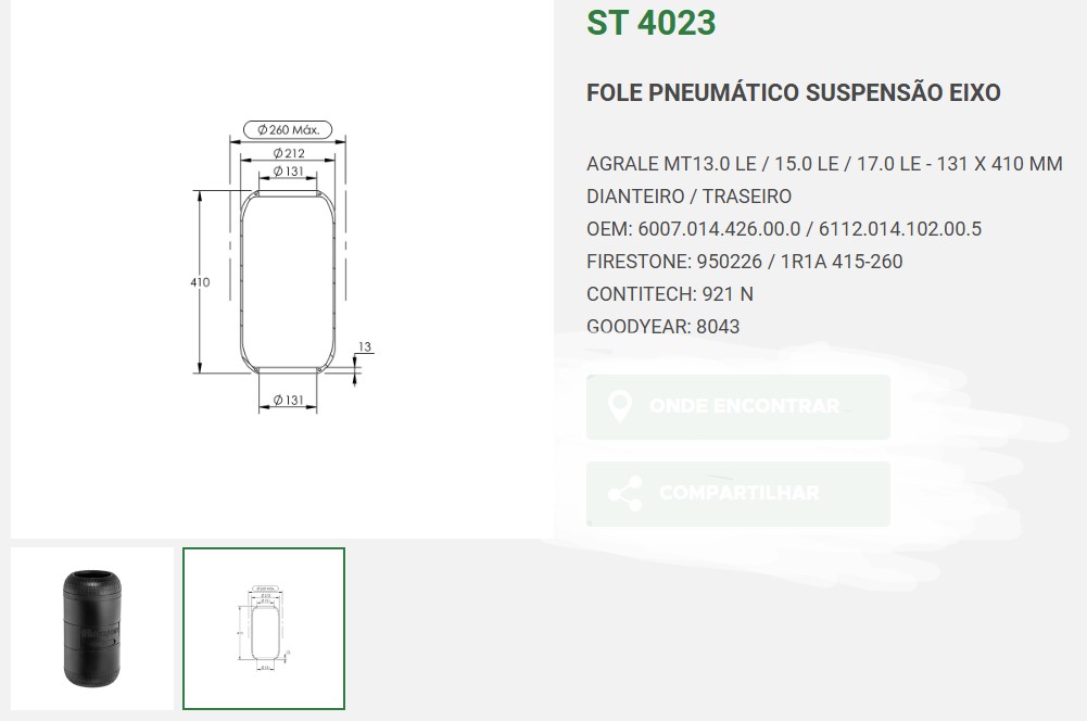 FUELLE SUSPENSION DELANTERO TRASERO BUS AGRALE MT13/MT15/MT17 131MM X 410                                                                             