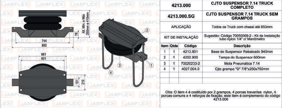 KIT SUSPENSION NEUMATICA LEVANTE COMPLETA 7.14 380MM JARFLEX JOST FUELLE ST4002