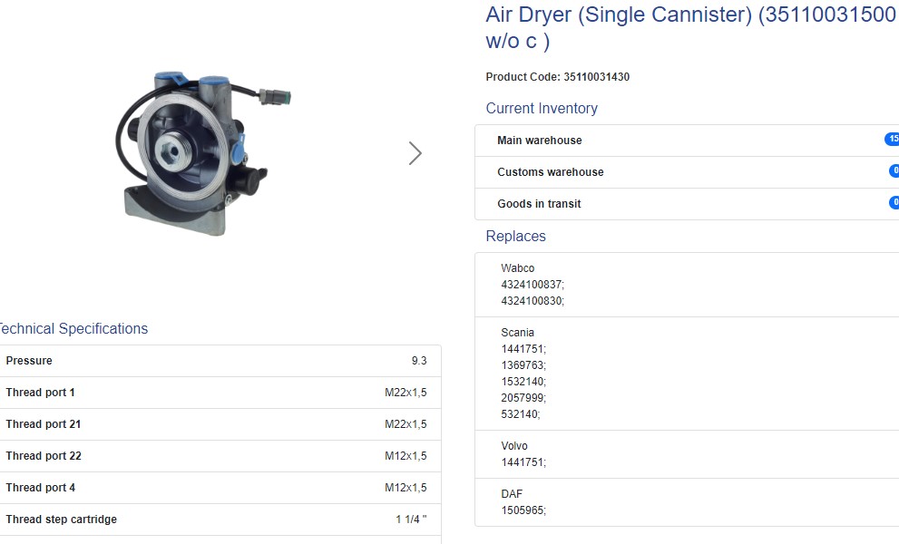 SECADOR AIRE SCANIA 1441751 WABCO 4324100837                                                                                                          