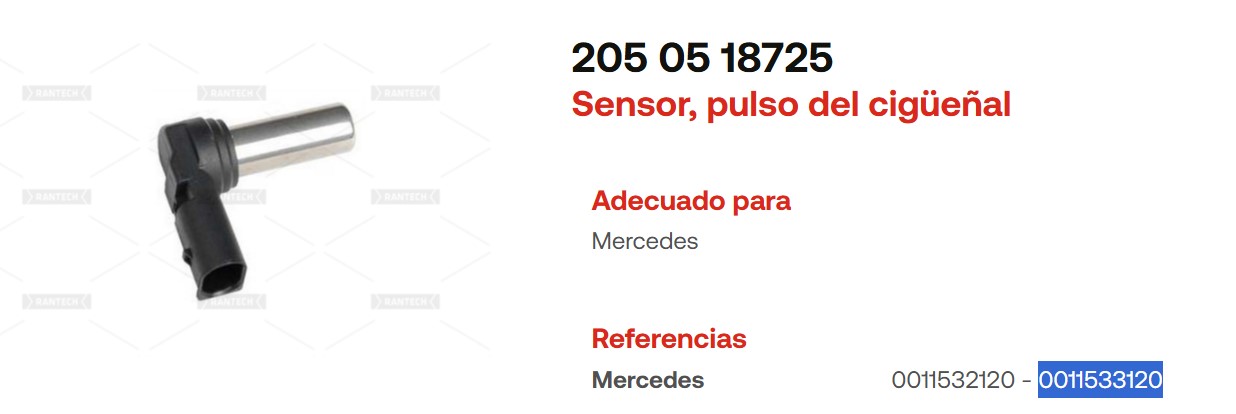 SENSOR ROTACION CIGUEÑAL MERCEDES BENZ ACTROS ATEGO OEM 0011533120 RANTECH                                                                            