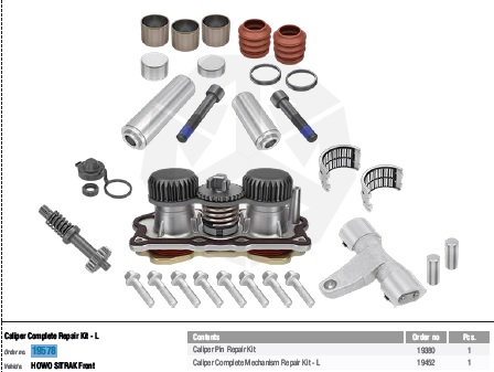 KIT REPARO COMPLETO MORDAZA DELANTERA IZQUIERDA HOWO SITRAK C7H (TS53000)                                                                             
