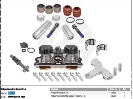 KIT REPARO COMPLETO MORDAZA TRASERA IZQUIERDA SINOTRUCK HOWO T7H (TS53002)                                                                            