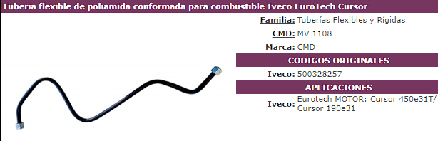 TUBO CAÑO DE POLIAMIDA CONFORMADA PARA COMBUSTIBLE IVECO EUROTECH CURSOR CMD ARGENTINA                                                                