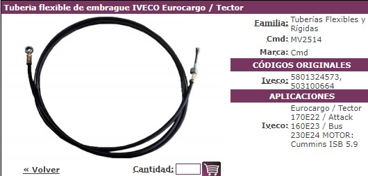 TUBO CAÑO FLEXIBLE DE EMBRAGUE IVECO EUROCARGO / TECTOR 5801324573 CMD ARGENTINA                                                                      