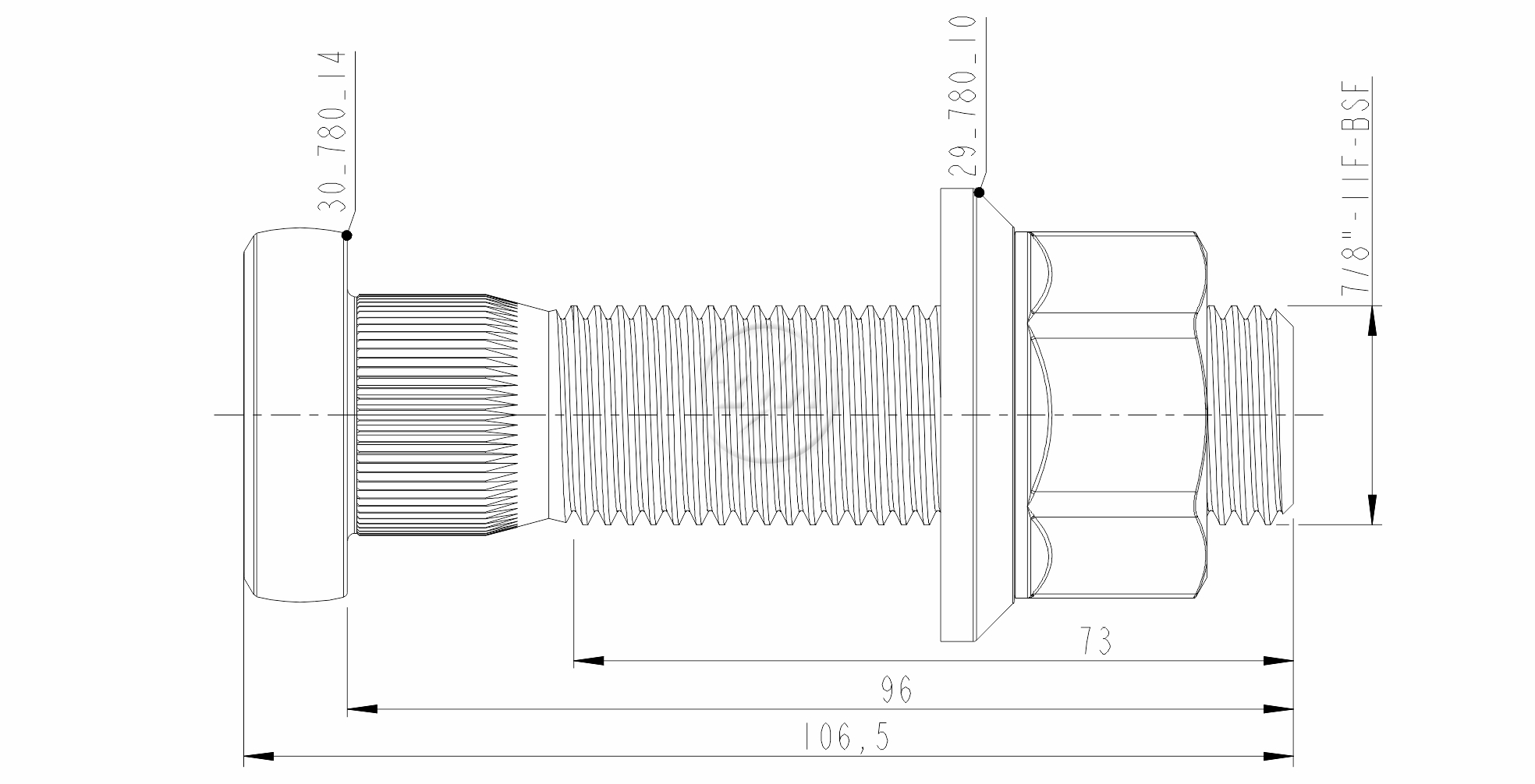 ESPARRAGO KIT RUEDA 7/8 BSF X 96/107  ESTRIA 24.5 MM TUERCA 33 MM ALTURA 27MM SCANIA P-G-R TRASERO LLANTA ALUMINIO                                    