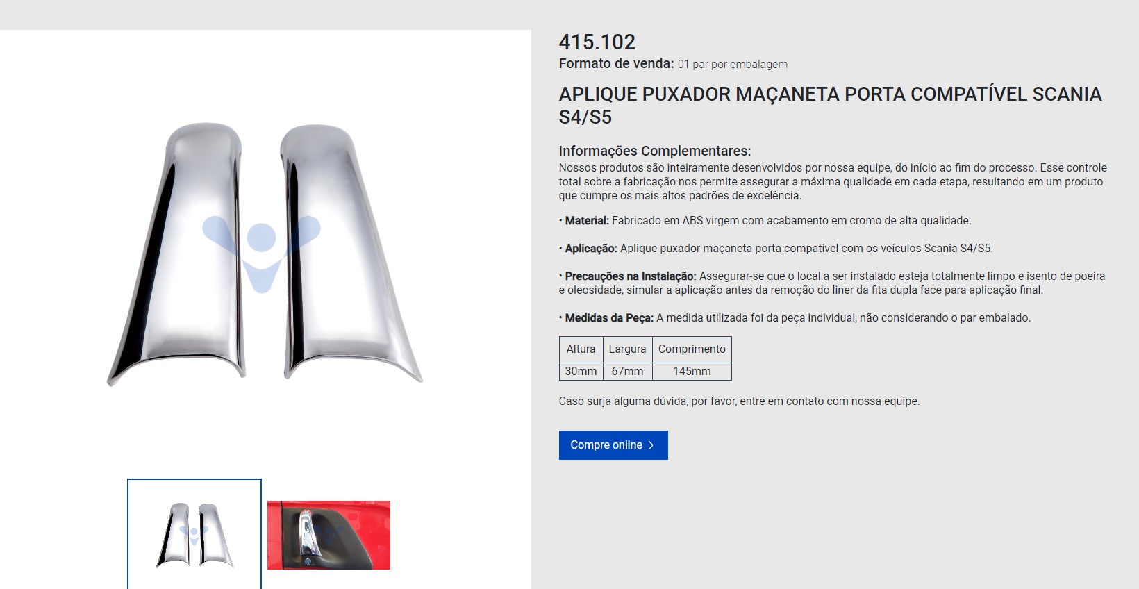 APLIQUE CROMADO PULSADOR MANIJA EXTERIOR DE SCANIA S4/S5 VENKA                                                                                        