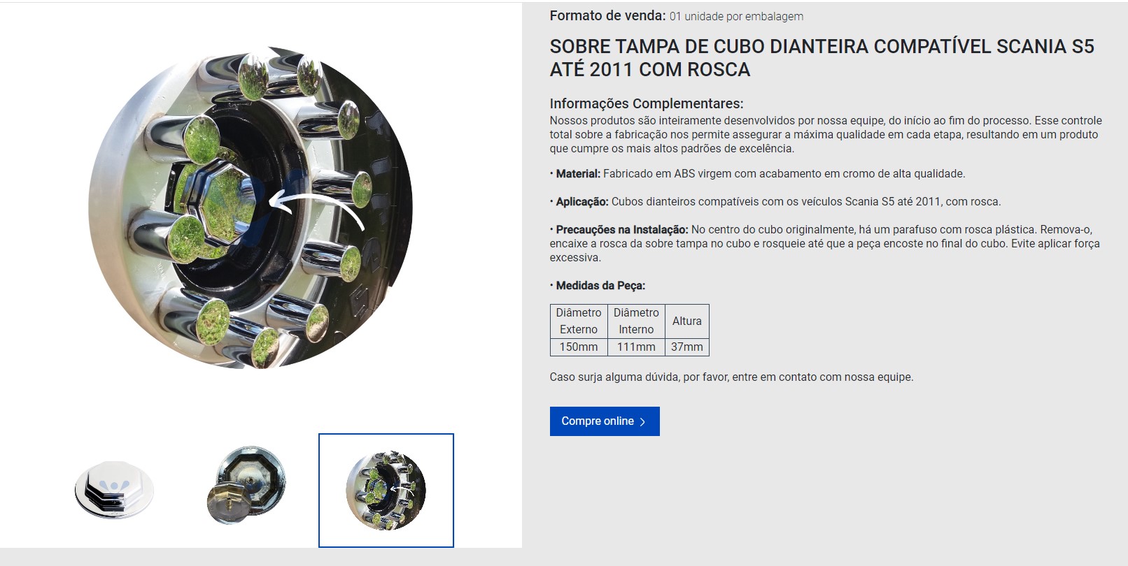 SOBRE TAPA DE CUBO MAZA DELANTERO  SCANIA S5 HASTA 2011 CON ROSCA VENKA                                                                               