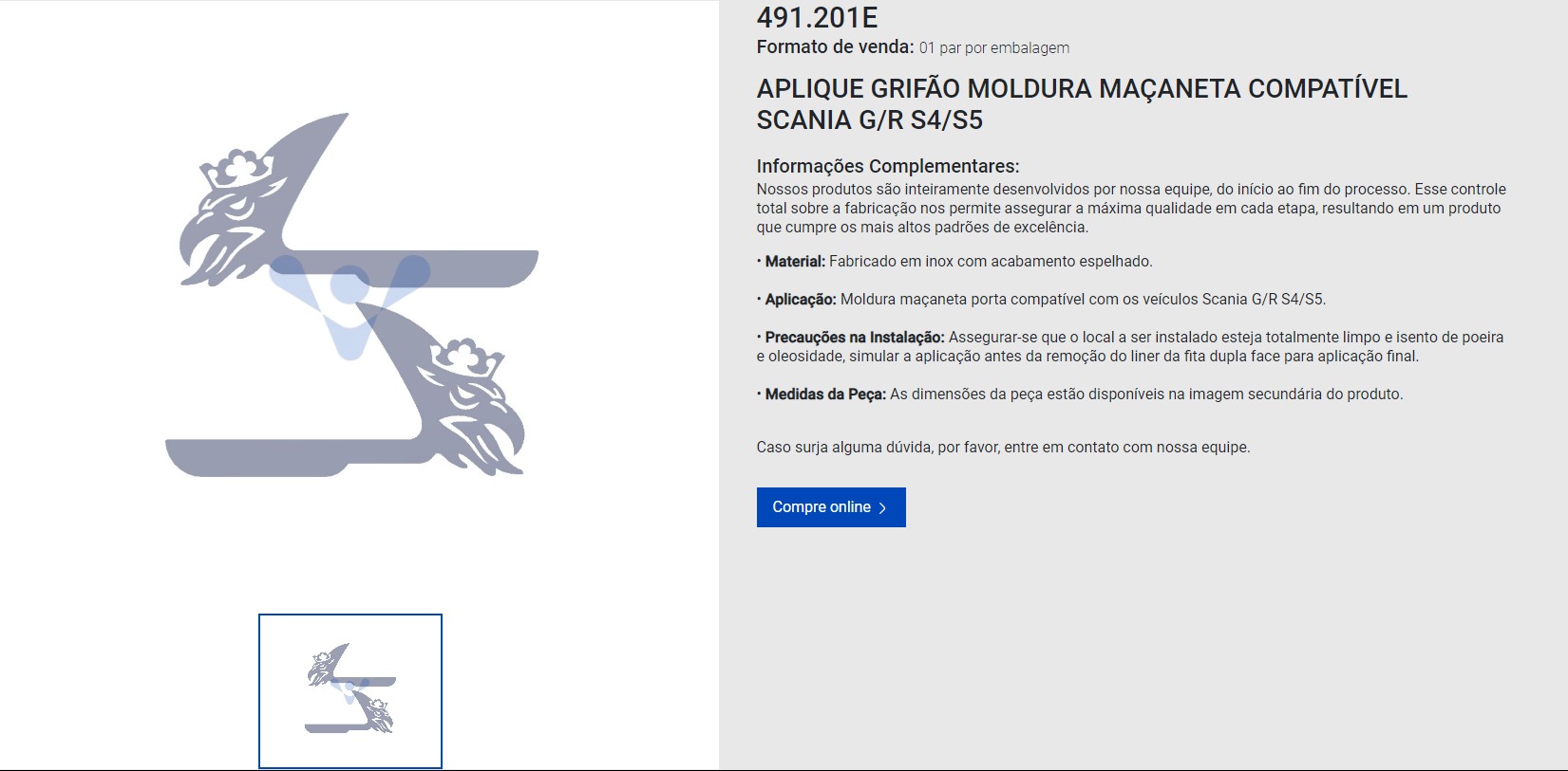 APLIQUE  MOLDURA LOGO MANIJA  SCANIA G/R S4/S5 VENKA                                                                                                  