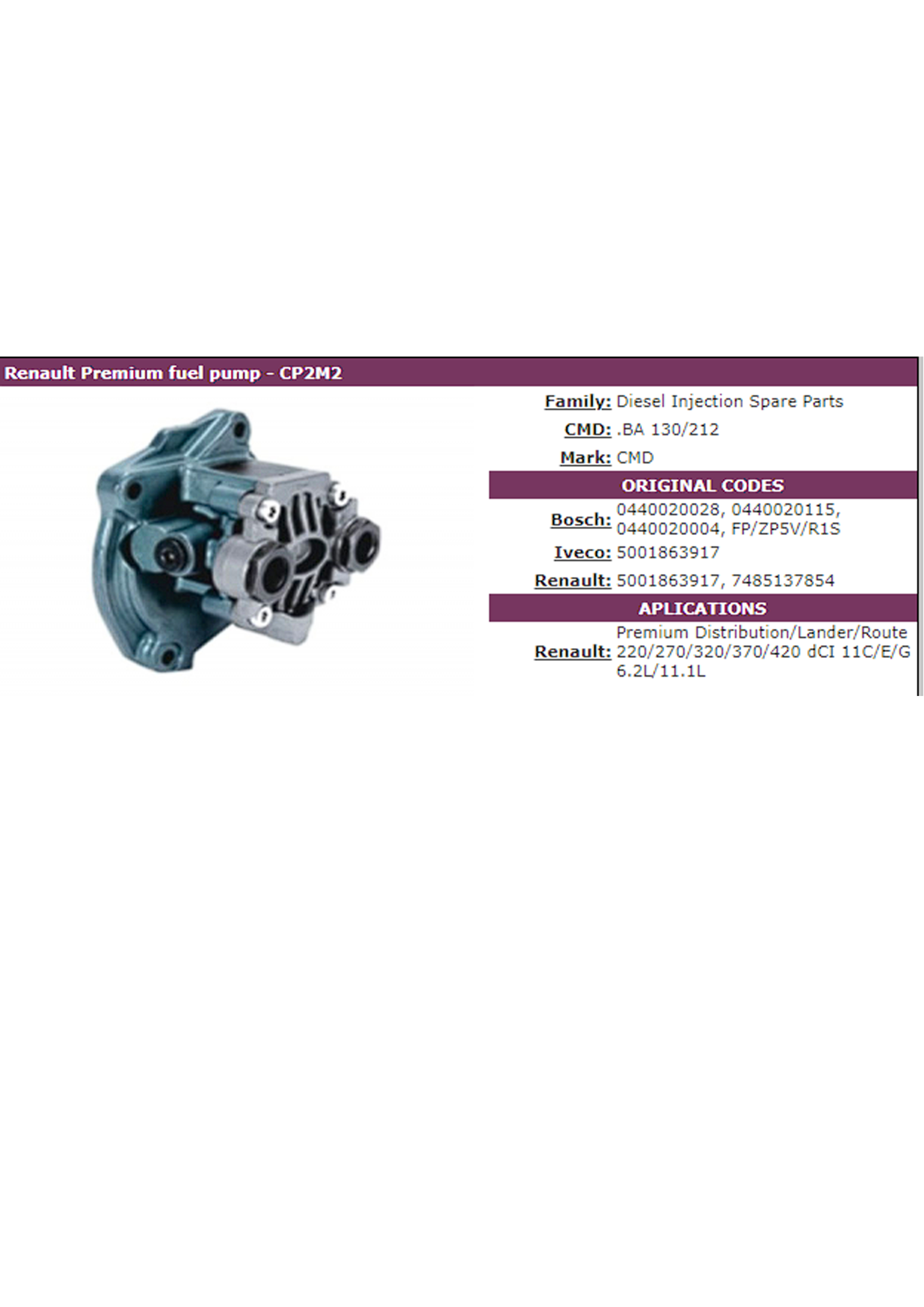 BOMBA DE ALIMENTACION DE COMBUSTIBLE MIDLUM DCI PREMIUM CMD ARGENTINA                                                                                 