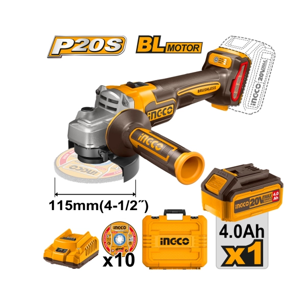 SET AMOLADORA 20V BL+BATERIA 4AH+VALIJA                                                                                                               