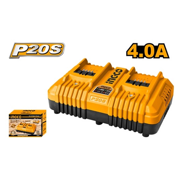 CARGADOR RAPIDO INTELIGENTE DOBLE 20V P20S INGCO                                                                                                      