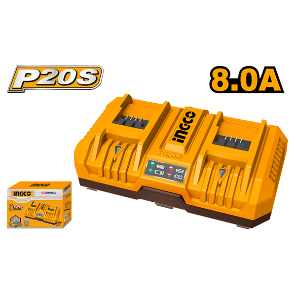 CARGADOR 20 VOLT DOBLE 8AH RAPIDO INGCO                                                                                                               