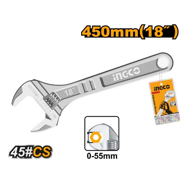 LLAVE FRANCESA AJUSTABLE 18 PULGADAS INGCO                                                                                                            