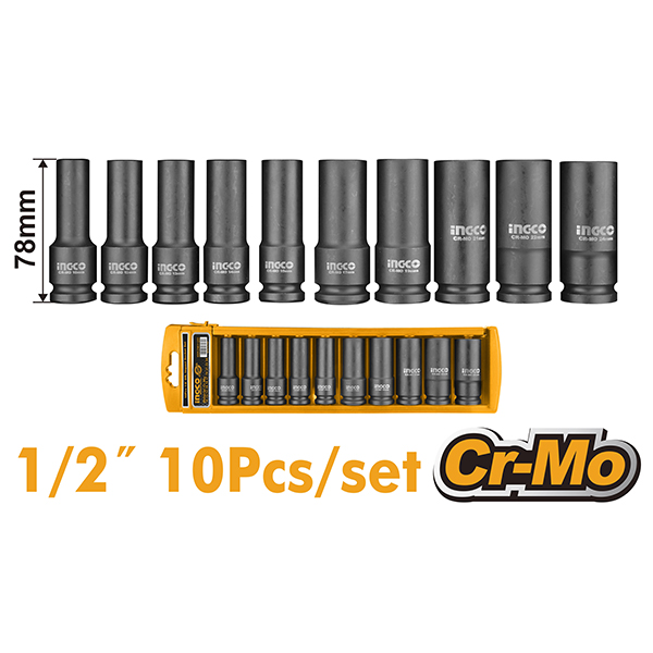 JUEGO 10 DADOS IMPACTO 1/2 PULGADA INGCO                                                                                                              