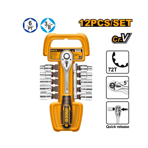 SET 12 PIEZAS CRIQUE + DADOS CR-V 3/8 INGCO                                                                                                           