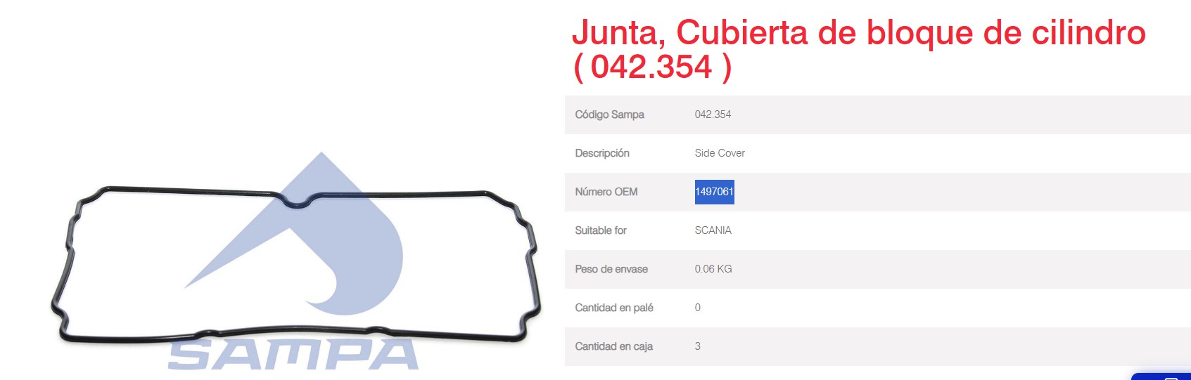 JUNTA CARTER CAJA CAMBIO SCANIA P-G-R OEM 1497061 - 2368728 - RANTECH 2090114908                                                                      