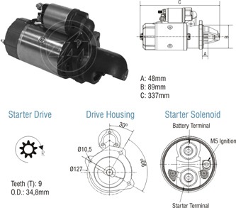ARRANQUE MERCEDES BENZ 1214 1718 912 914 CON REDUCTOR 12V 9 DIENTES MOTOR 362 364 365 BOSCH FORD NEW HOLLAND F000.ALO.128                             