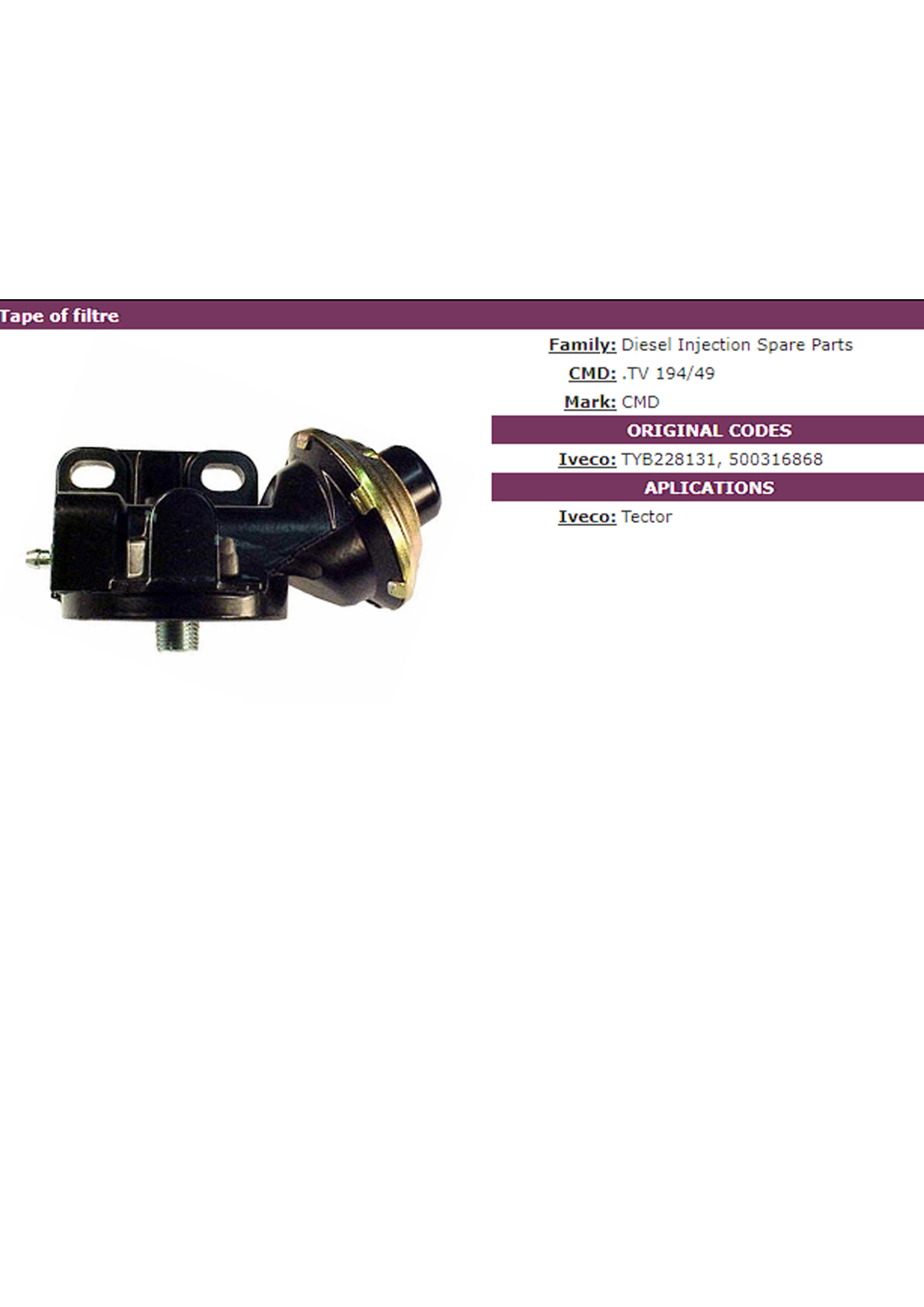 BOMBIN DE GASOIL TAPA BASE TECTOR 500316868 CMD ARGENTINA                                                                                             
